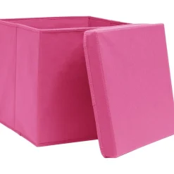 Säilytyslaatikot kansilla 4 kpl 28x28x28 cm pinkki