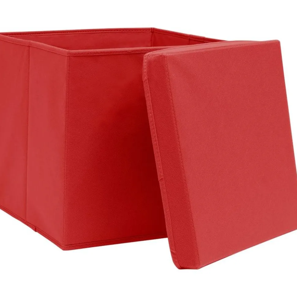 Säilytyslaatikot kansilla 10 kpl 28x28x28 cm punainen