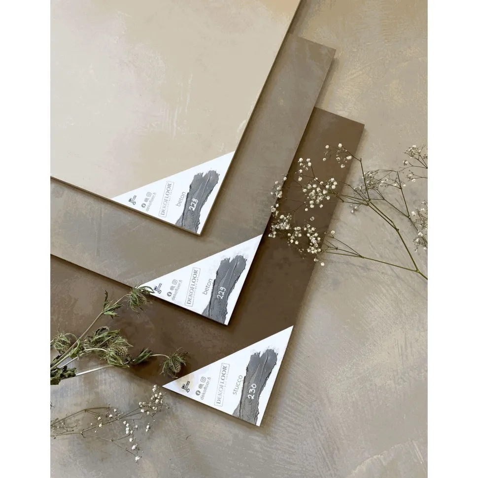 Sisustuslaasti Dekofloor Beton kuivan tilan lattiaan eri värejä