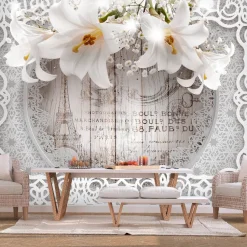 Sisustustarra Artgeist Lilies and Wooden Background 70x98cm