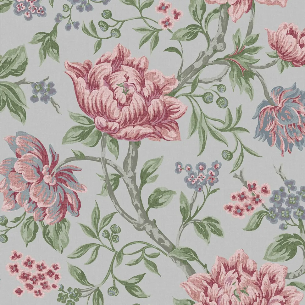 Tapetti Laura Ashley 113408 Tapestry Floral Slate Grey, kukka, maalaisromanttinen, vaaleanpunainen