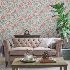 Tapetti Laura Ashley 113408 Tapestry Floral Slate Grey, kukka, maalaisromanttinen, vaaleanpunainen