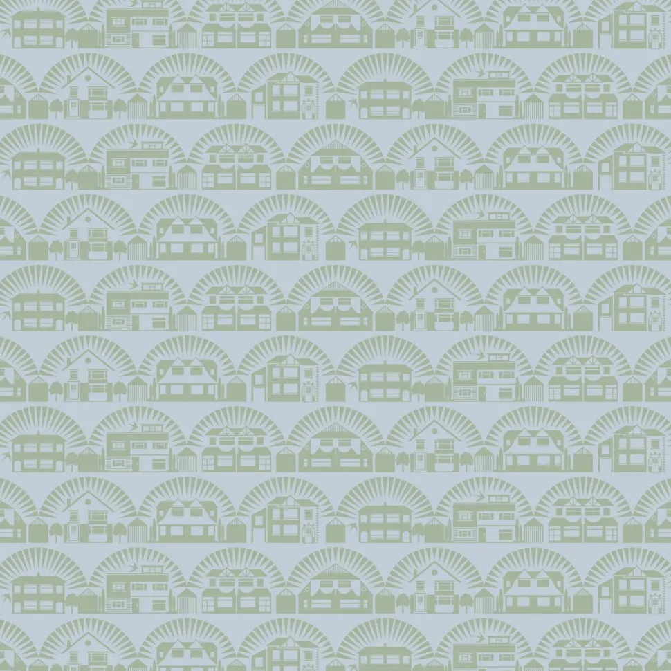 Tapetti Mini Moderns Metroland, paperi, kaupunki, moderni, sini-vihreä