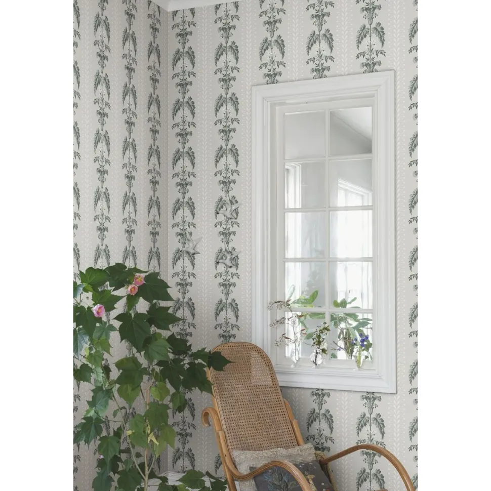 Tapetti Sandberg Sophie, non-woven, kasvi, ornamentti, vihreä