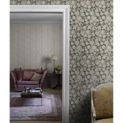 Tapetti Sandberg Valentin, non-woven, kukka, hiilenharmaa