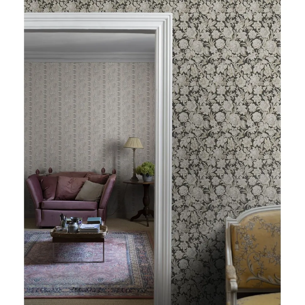 Tapetti Sandberg Valentin, non-woven, kukka, hiilenharmaa