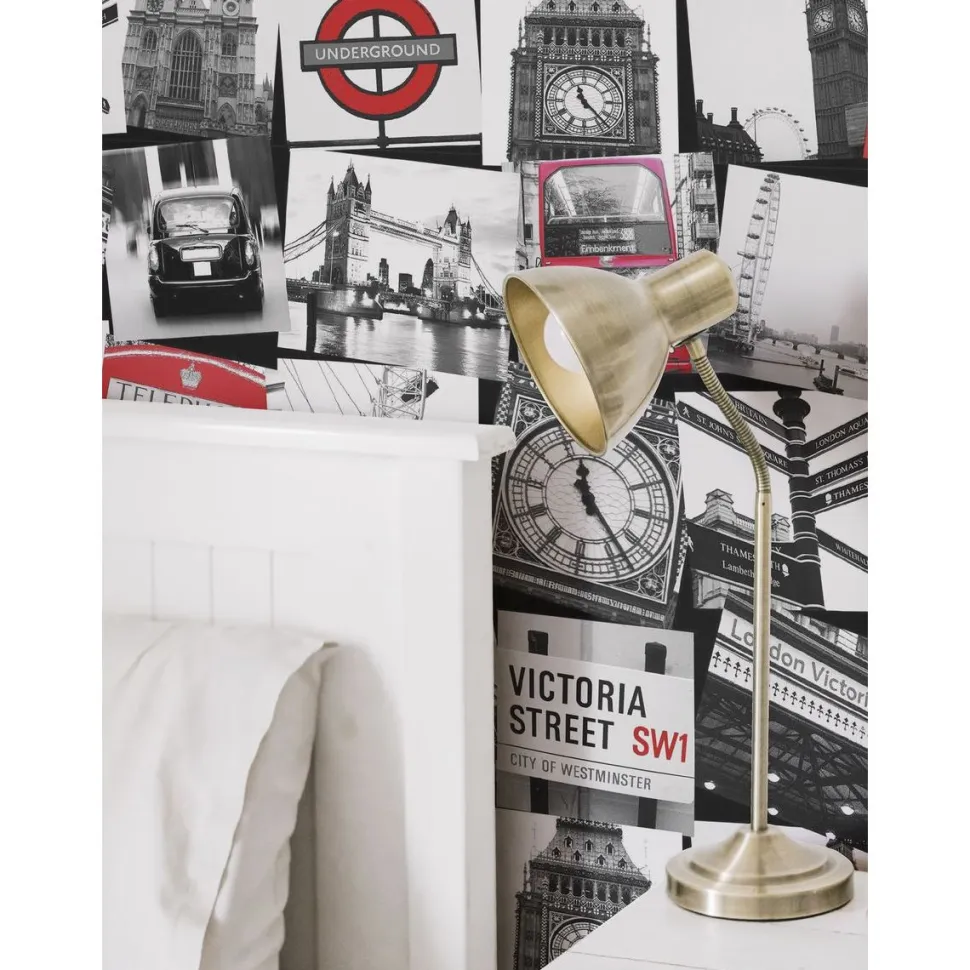 Tapetti Sandudd Fresco London Montage Black/Red 50-841, kaupunki, vintage, mustavalkoinen