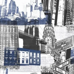 Tapetti Sandudd Fresco New York Blue/Black 104631, kaupunki, vintage, sininen