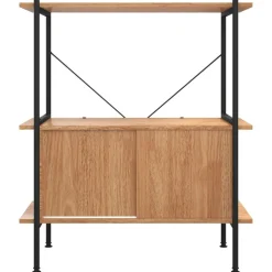 3-tasoinen hylly kaapilla 80x40x92 cm teräs ja tekninen puu vaaleanruskea