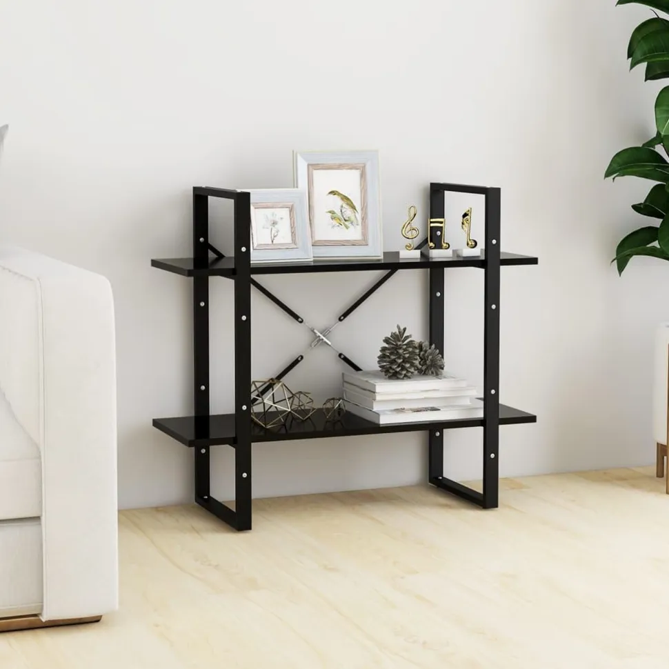 2-tasoinen kirjahylly 80x30x70 cm lastulevy betoninharmaa
