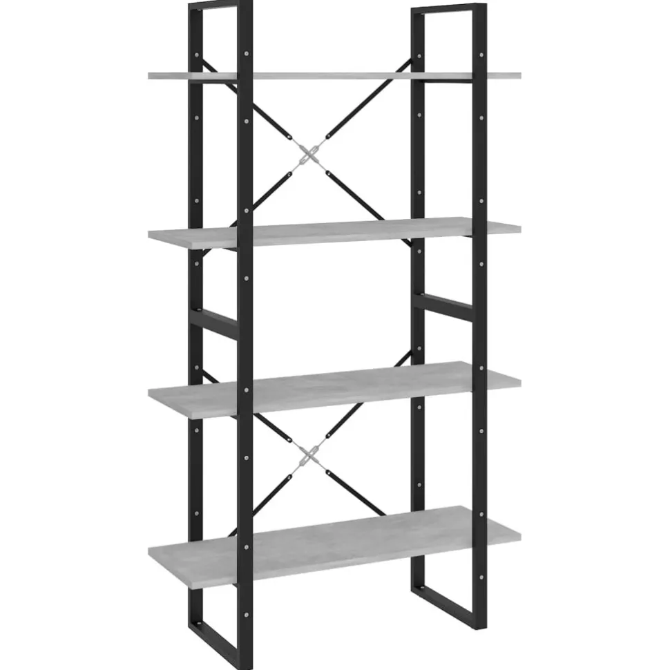 2-tasoinen kirjahylly 80x30x70 cm lastulevy betoninharmaa