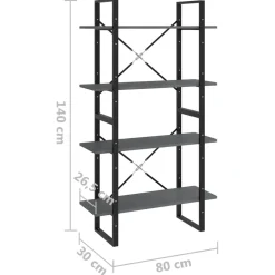 2-tasoinen kirjahylly 80x30x70 cm lastulevy betoninharmaa