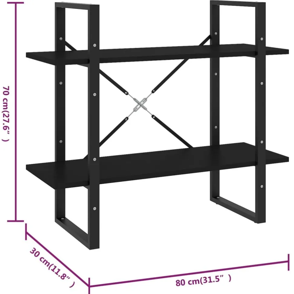 2-tasoinen kirjahylly 80x30x70 cm lastulevy betoninharmaa