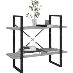 2-tasoinen kirjahylly 80x30x70 cm lastulevy betoninharmaa