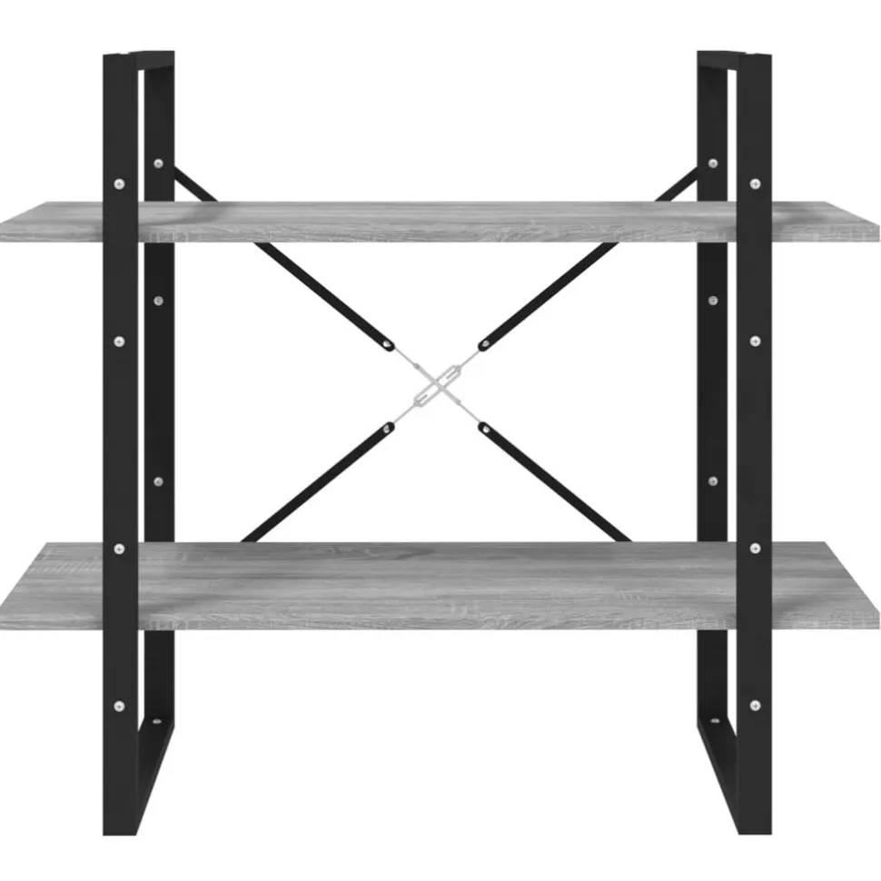 2-tasoinen kirjahylly 80x30x70 cm lastulevy betoninharmaa
