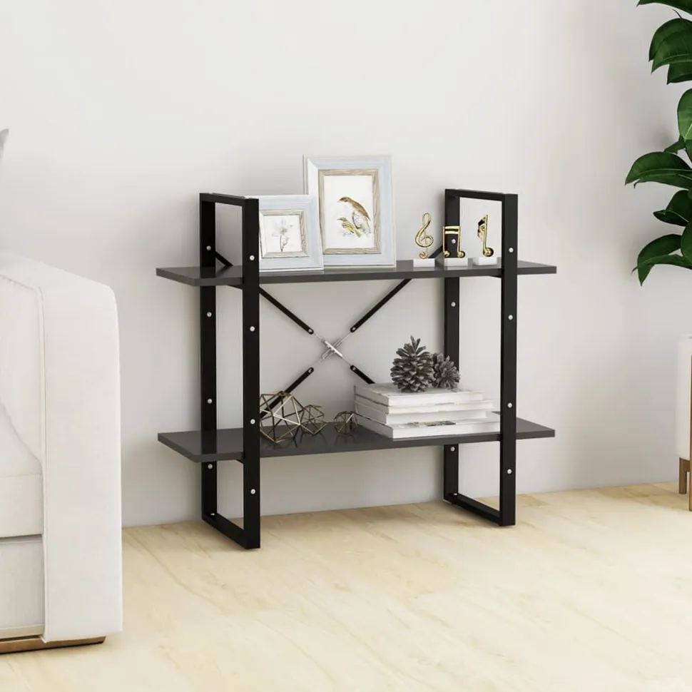 2-tasoinen kirjahylly 80x30x70 cm lastulevy betoninharmaa