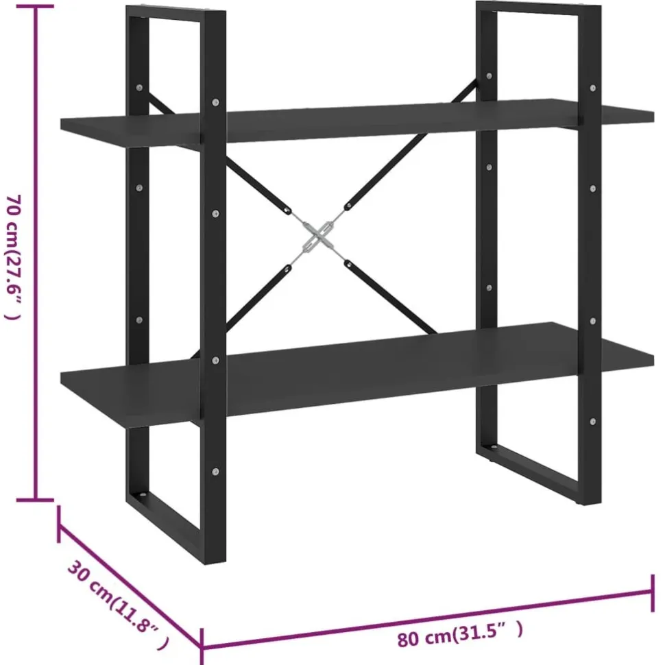 2-tasoinen kirjahylly 80x30x70 cm lastulevy betoninharmaa