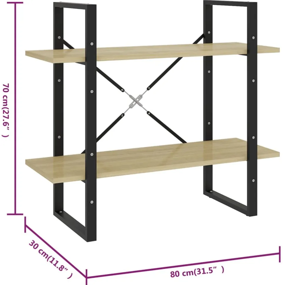 2-tasoinen kirjahylly 80x30x70 cm lastulevy betoninharmaa