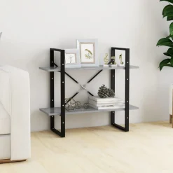 2-tasoinen kirjahylly 80x30x70 cm lastulevy betoninharmaa
