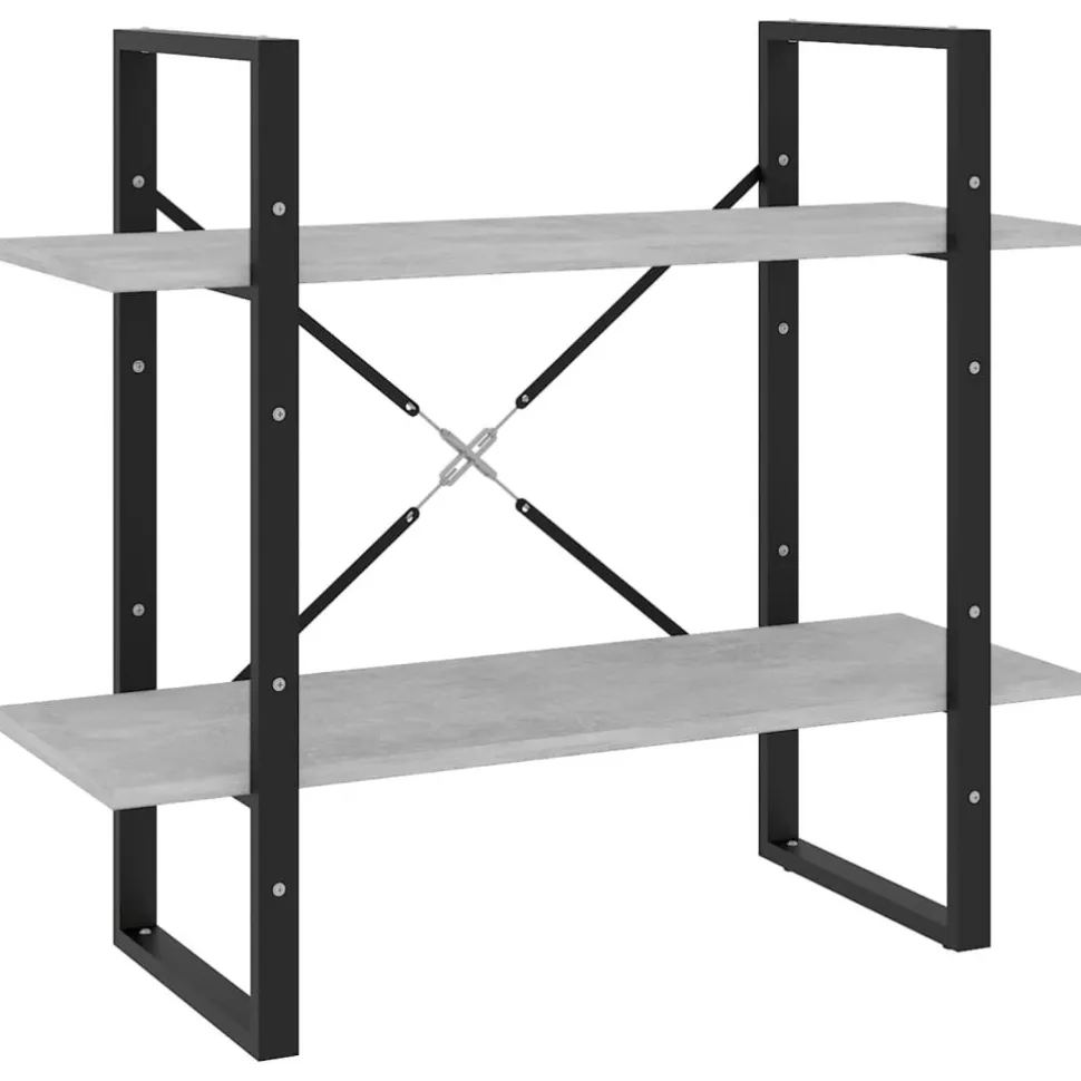 2-tasoinen kirjahylly 80x30x70 cm lastulevy betoninharmaa