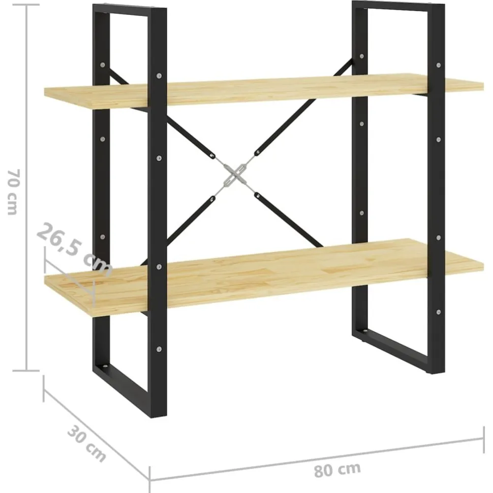 2-tasoinen kirjahylly 80x30x70 cm lastulevy betoninharmaa