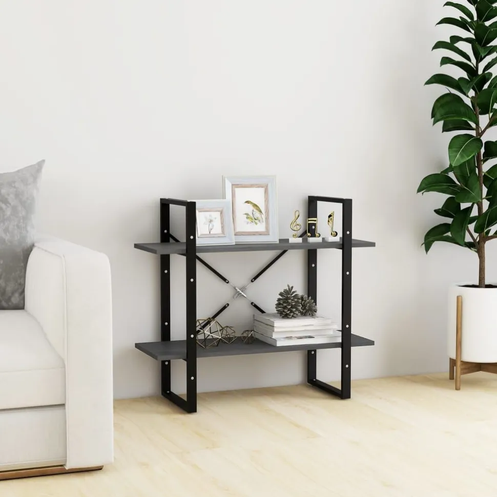 2-tasoinen kirjahylly 80x30x70 cm lastulevy betoninharmaa
