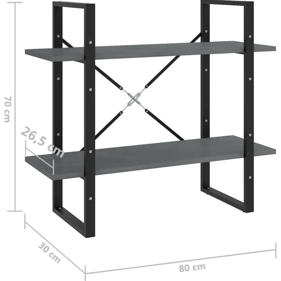 2-tasoinen kirjahylly 80x30x70 cm lastulevy betoninharmaa