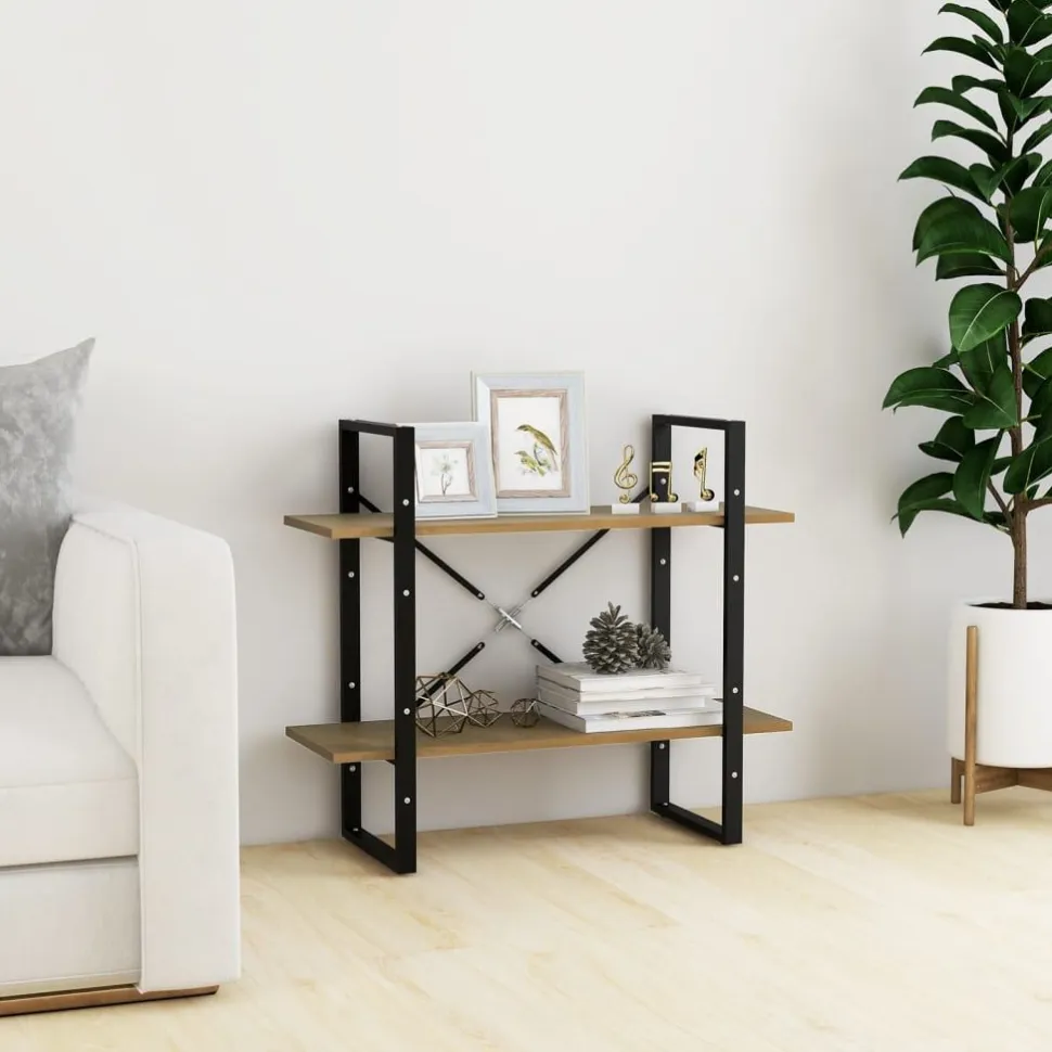 2-tasoinen kirjahylly 80x30x70 cm lastulevy betoninharmaa