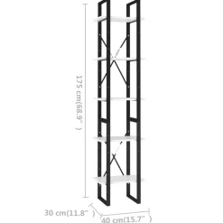 5-tasoinen kirjahylly 60x30x175 cm lastulevy harmaa