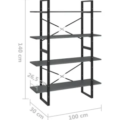 2-tasoinen kirjahylly 100x30x70 cm lastulevy harmaa