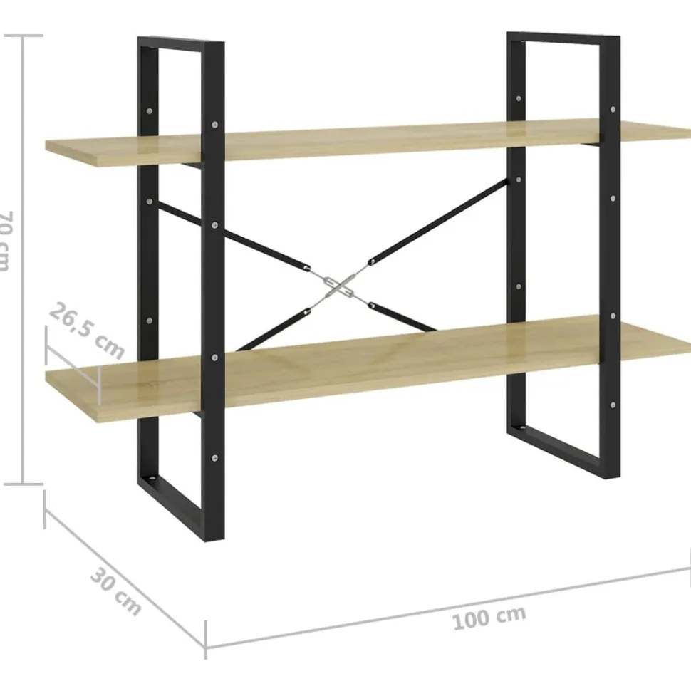 2-tasoinen kirjahylly 100x30x70 cm lastulevy harmaa