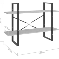 2-tasoinen kirjahylly 100x30x70 cm lastulevy harmaa