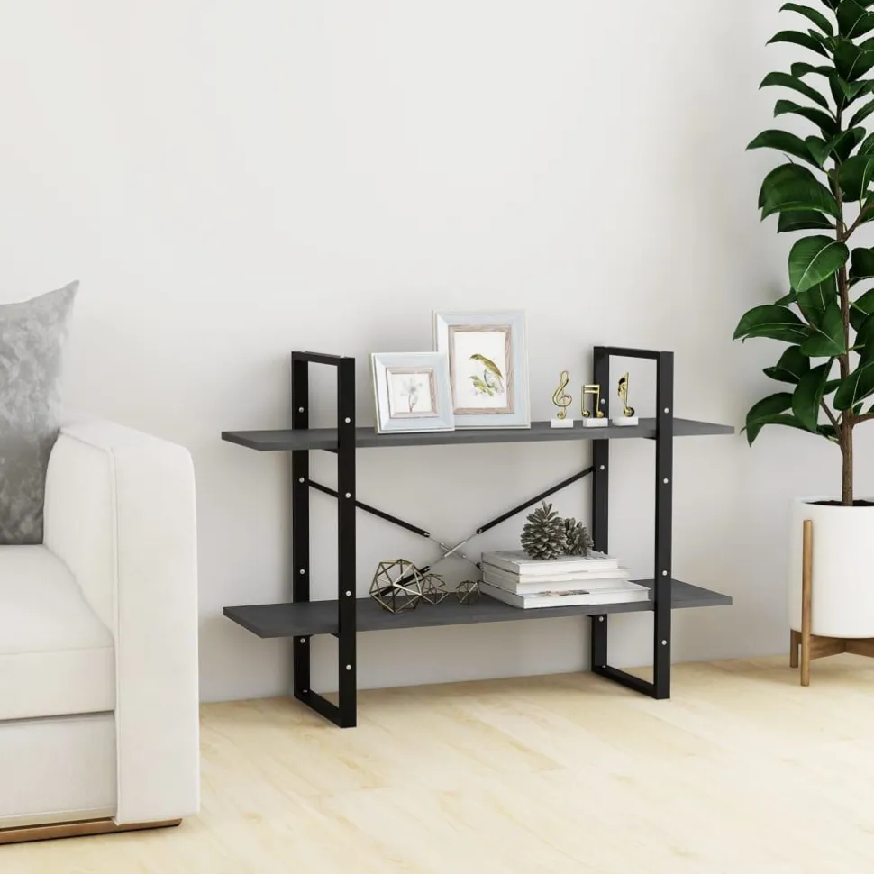 2-tasoinen kirjahylly 100x30x70 cm lastulevy harmaa