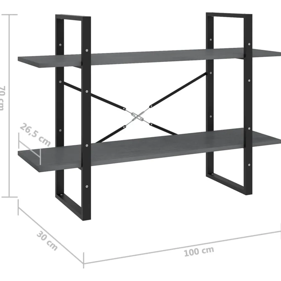 2-tasoinen kirjahylly 100x30x70 cm lastulevy harmaa