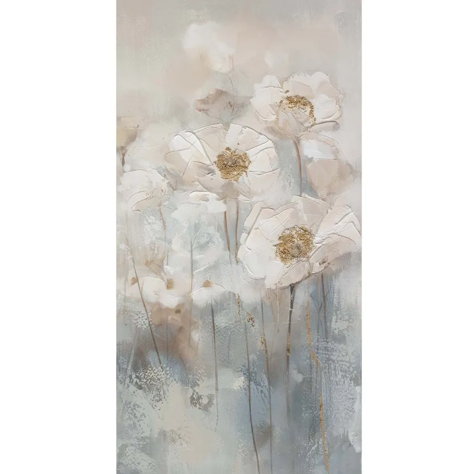 Taulu Home4You 60x120 cm, valkoiset kukat, beige