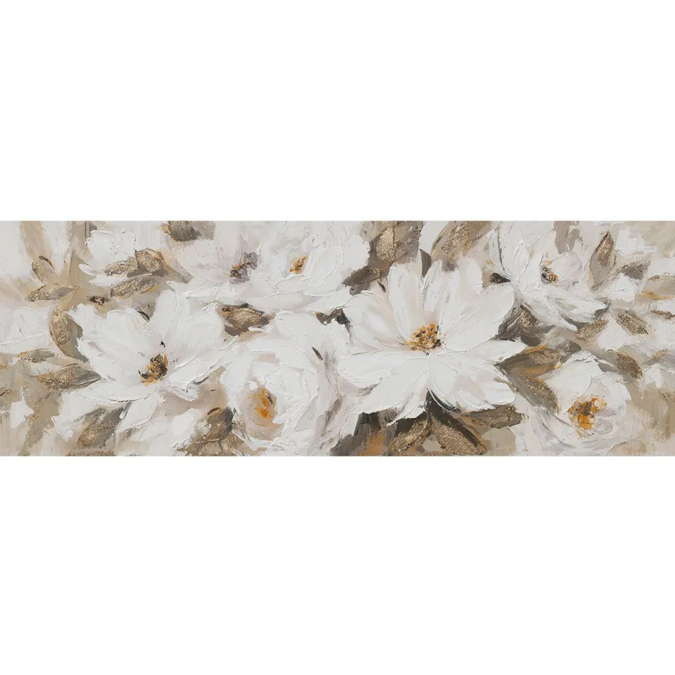 Taulu Home4You 50x150 cm, valkoiset kukat, beige