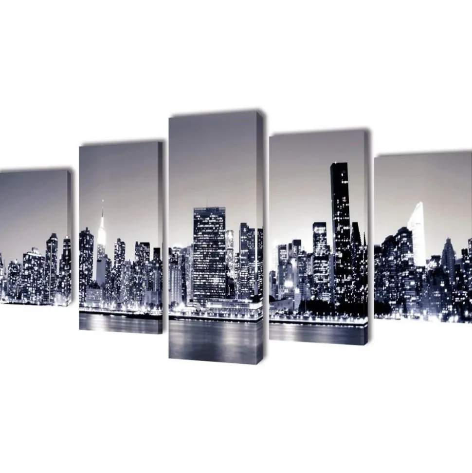 Taulusarja new york taivaanranta mustavalkoinen 100 x 50 cm
