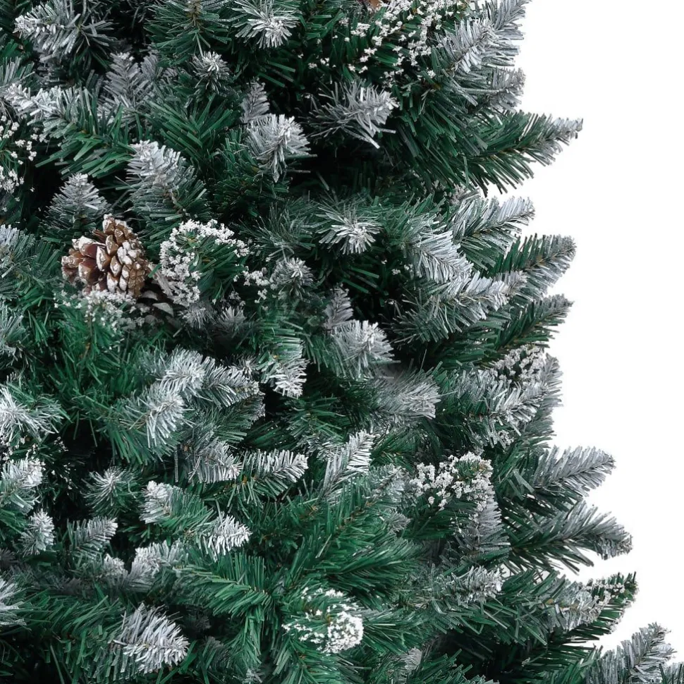Tekojoulukuusi LED-valoilla palloilla lumella ja kävyillä vihreä eri kokoja