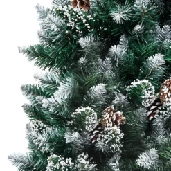 Tekojoulukuusi LED-valoilla palloilla lumella ja kävyillä vihreä eri kokoja