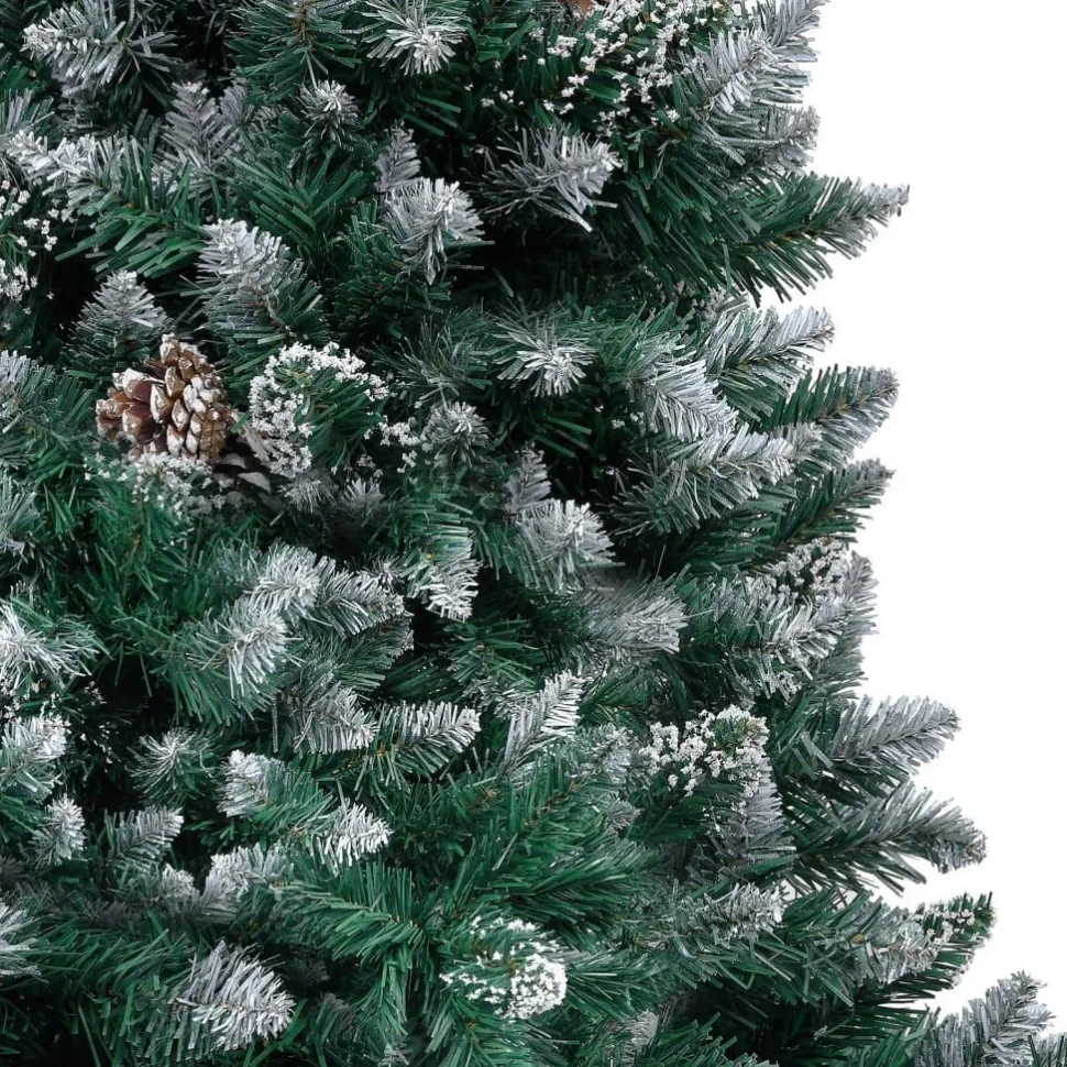 Tekojoulukuusi LED-valoilla palloilla lumella ja kävyillä vihreä eri kokoja