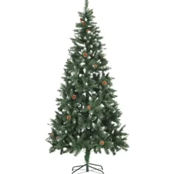 Tekojoulukuusi kävyillä ja valkoisella kimalluksella, 210cm