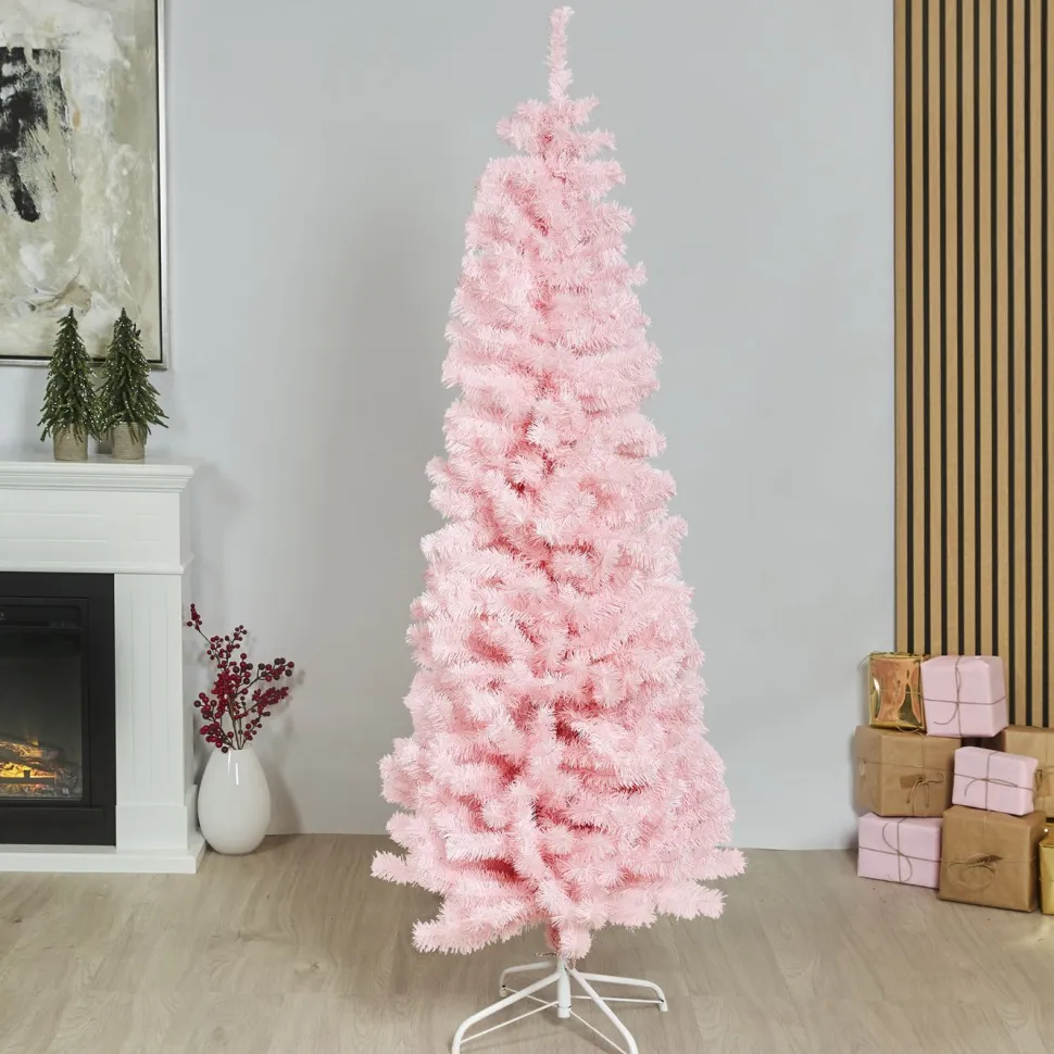 Tekojoulukuusi Nordic Winter Bling 180cm kapea PVC vaaleanpunainen