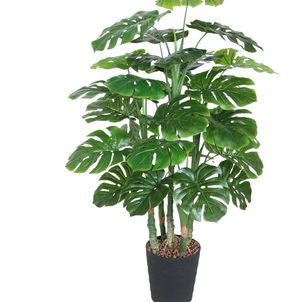 Tekopuu Home4You MONSTERA, K120 cm, 5 puunrunkoa, musta ruukku, vihreä
