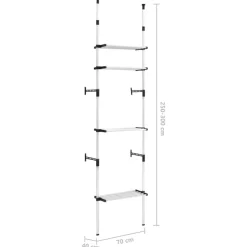 Teleskooppinen vaatekaappijärjestelmä hyllyillä alumiini 70cm