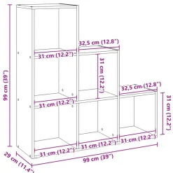 Tilanjakaja 3 tasoa artesaani tammi 99x29x99 cm tekninen puu (57966)