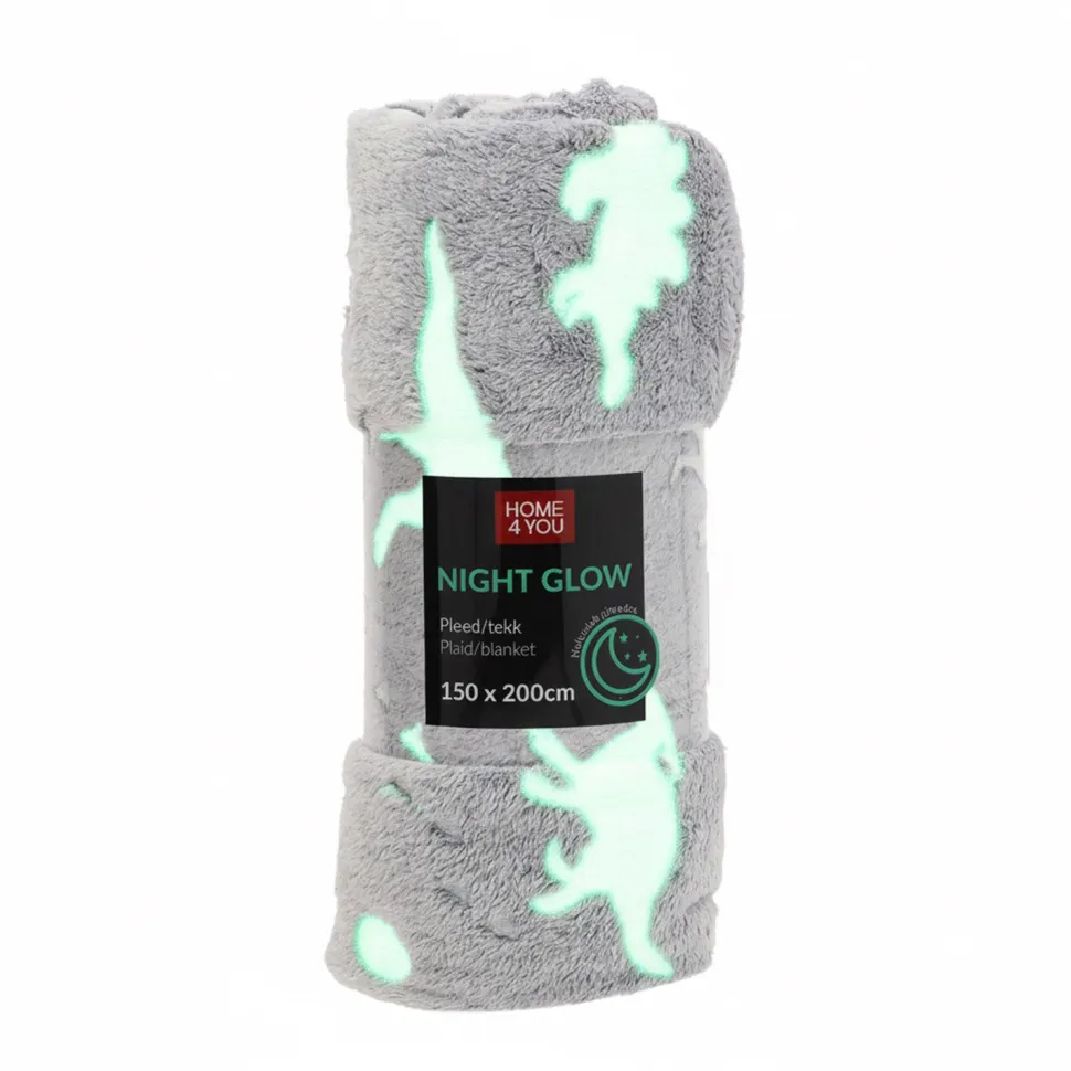 Torkkupeitto Home4You NIGHT LIGHT 150x200 cm, dinosaurukset, harmaa