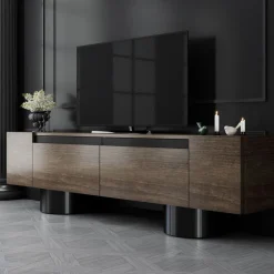 TV-taso Linento Furniture Bohem, 180cm, pähkinänruskea/musta