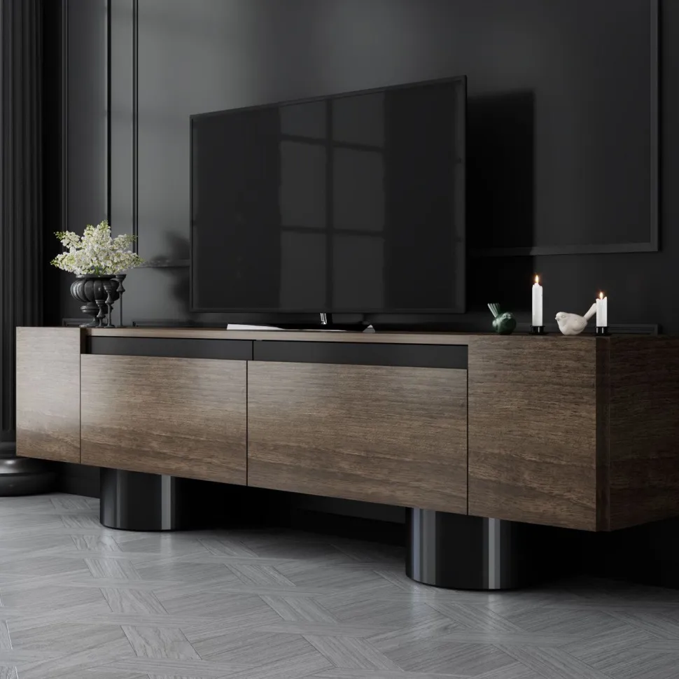 TV-taso Linento Furniture Bohem, 180cm, pähkinänruskea/musta