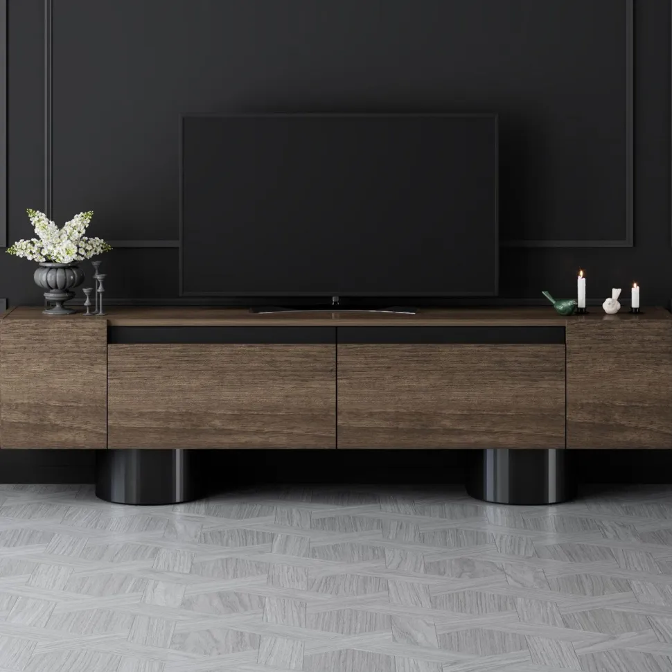 TV-taso Linento Furniture Bohem, 180cm, pähkinänruskea/musta