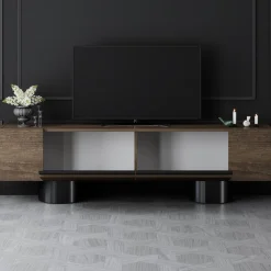 TV-taso Linento Furniture Bohem, 180cm, pähkinänruskea/musta